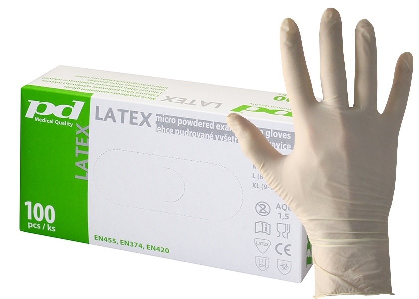 PD latexové pudrované rukavice, nesterilní 100ks L